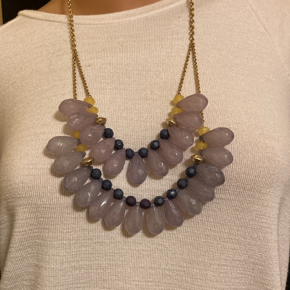 French lilac faceted teardrop beaded two tier necklace